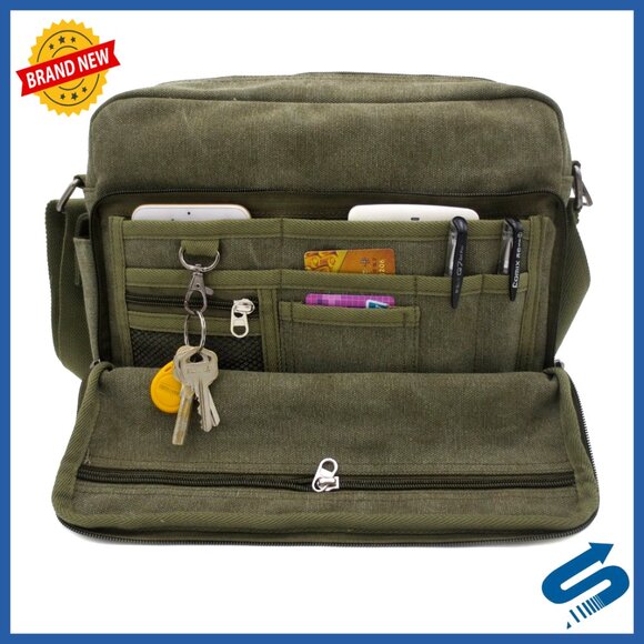 Canvas Messenger Bag Multi-Pocket Travel Satchel Work Handbag Crossbody